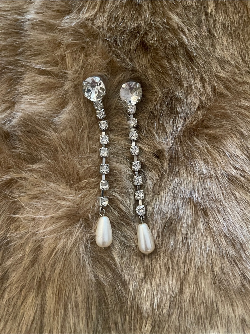 New York & Company Silver Crystal and White Pearl Drop Earrings